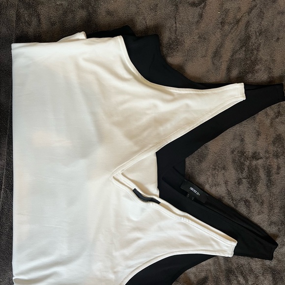 Forever 21 bodysuit bundle- 2 v neck bodysuit - b&w -stretchy , runs generous - Picture 4 of 5